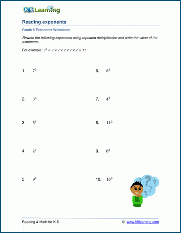 Grade 5 math exponents practice worksheets | K5 Learning | K5 Learning