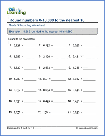 Grade 5 Place value Worksheet round 4-digit numbers to the nearest 10