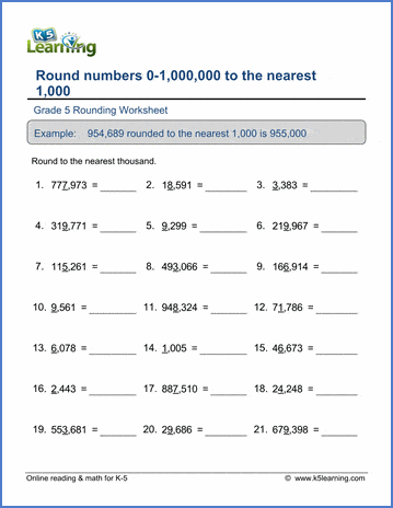 Grade 5 Place value Worksheet round 6-digit numbers to the nearest 1,000