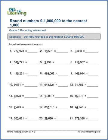 Grade 5 Rounding Worksheets: Round 6-digit numbers to nearest 1,000 | K5  Learning