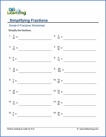 K5 Learning Equivalent Fractions Grade 5 Answer Key : K5 ...