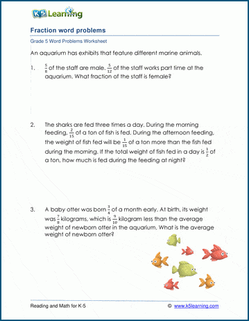 word problems with fractions 5th grade pdf