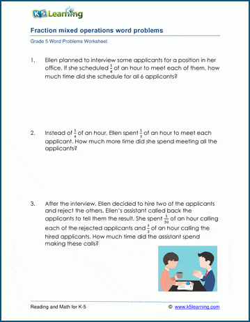 Grade 5 fractions word problem worksheets