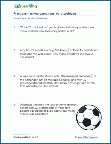 Mixed fraction word problems for grade 5 | K5 Learning