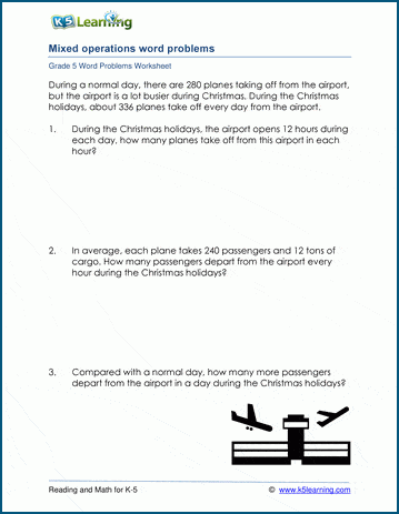 4 Operations - Mixed Word Problem Worksheets for grade 5 ...