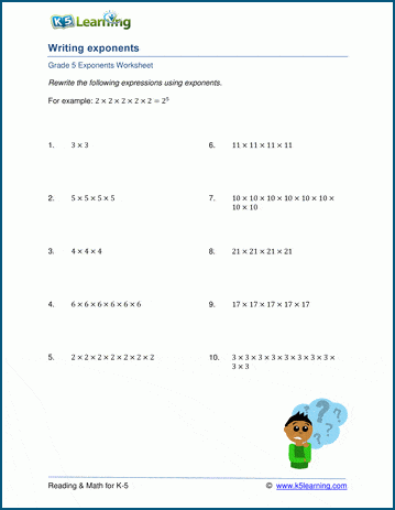 writing exponents worksheets k5 learning