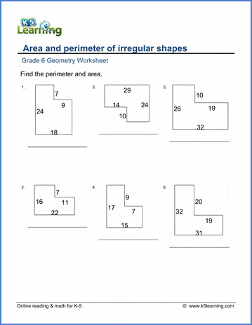 Grade 6 Geometry Worksheet area and perimeter of irregular rectangles