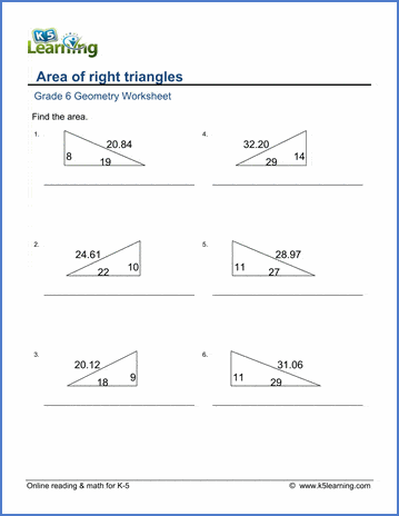 Grade 6 Geometry Worksheet area of right triangles