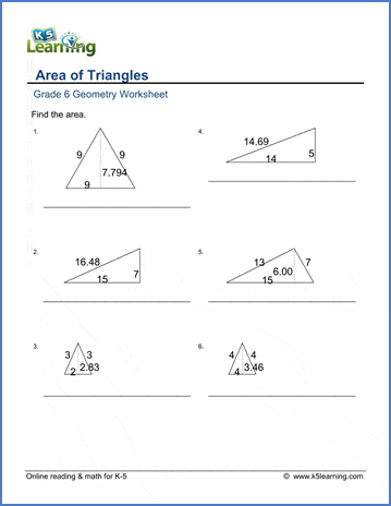 Grade 6 Geometry Worksheet area of triangles