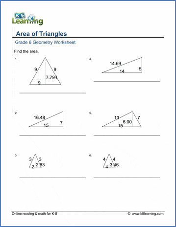 Grade 6 Geometry Worksheets Area Of Triangles