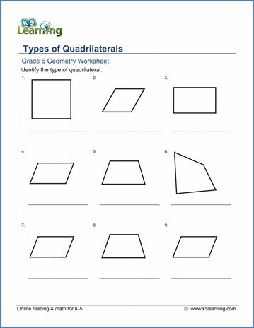 Grade 6 Geometry Worksheet classifying quadrilaterals