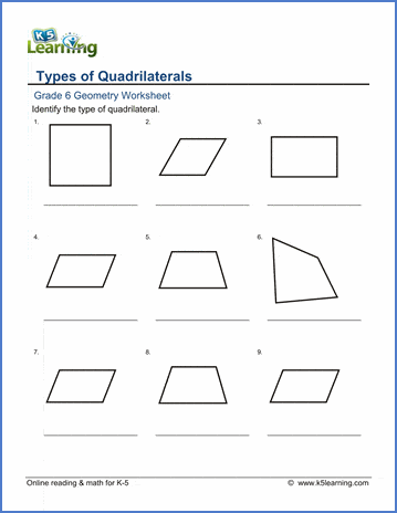 Grade 6 Geometry Worksheets: Classifying quadrilaterals | K5 Learning