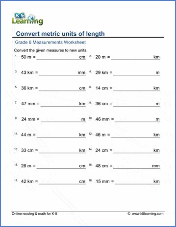 Grade 6 Measurement Worksheets: Metric lengths (mm, cm, m and km) | K5  Learning