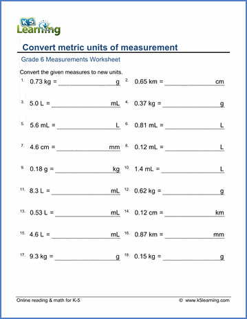 Grade 6 Measurement Worksheet convert between metric units - mixed practice