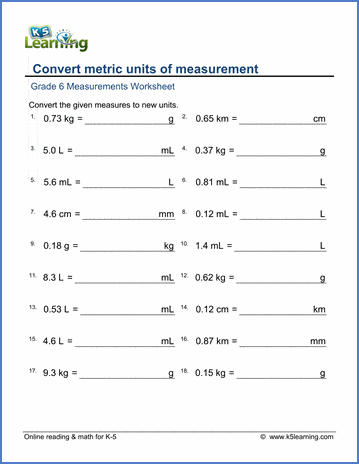 Grade 6 Measurement Worksheets Convert Metric Units Mixed Practice K5 Learning