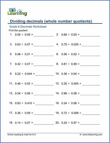 Grade 6 Division of Decimals Worksheets - free & printable 