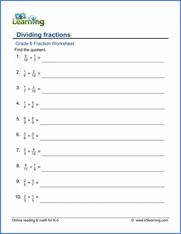 Grade 6 dividing a fraction by a fraction.