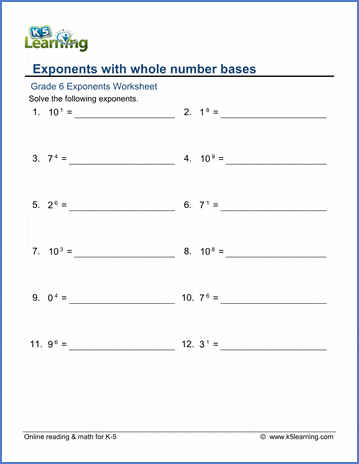 whole numbers exponents worksheets