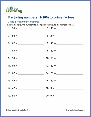 Prime Factorization Worksheet