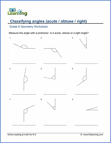 Grade 6 Geometry Worksheet classifying angles