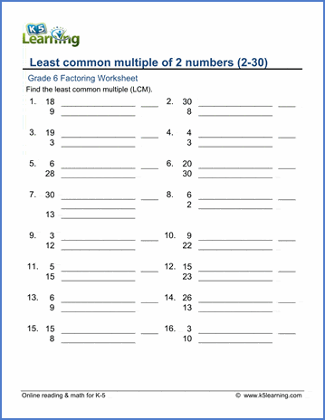 Least Common Multiple Worksheet