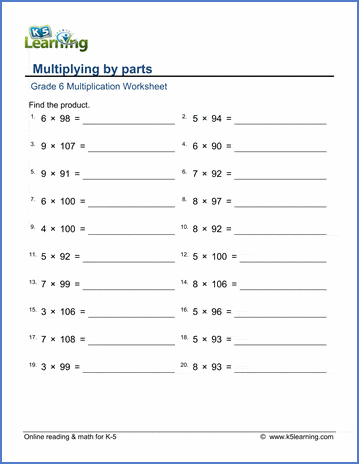 Grade 6 Multiplication and division Worksheet multiplying by parts