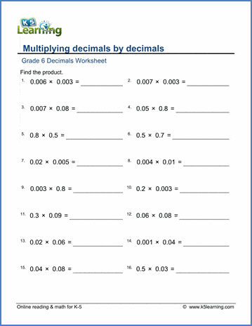 work sheet decimals