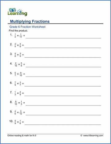 grade 6 math worksheets multiplying fractions denominators 2 12 k5 learning