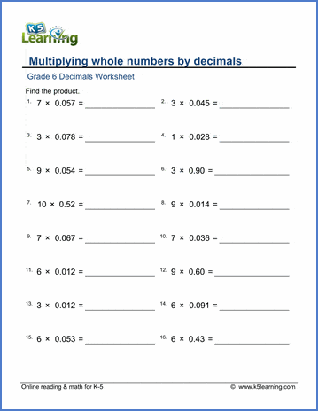 grade 6 math worksheets multiplication of whole numbers