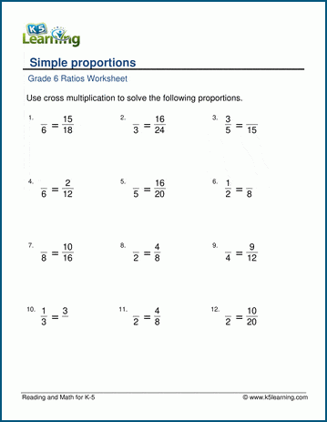 Grade 6 Proportions Worksheet solving proportions