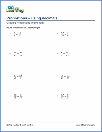 Sample Grade 6 Proportions Worksheet