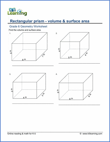 Surface area and volume of rectangular prisms worksheets