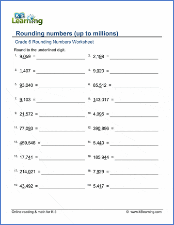 grade 6 rounding worksheets rounding numbers up to millions k5 learning