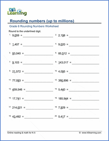 Grade 6 Rounding Worksheets: Rounding numbers (up to millions) | K5 Learning
