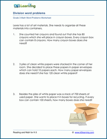 Division word problems for 3rd grade worksheet