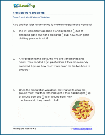 Add & subtract fractions word problems worksheet