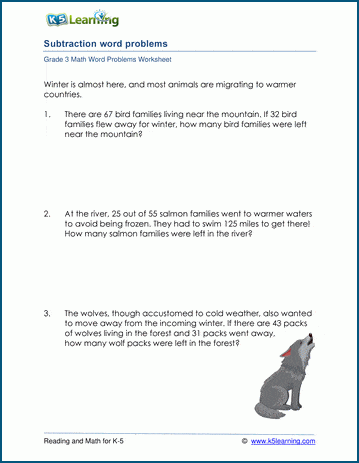 Subtraction Word Problems For 3Rd Grade | K5 Learning