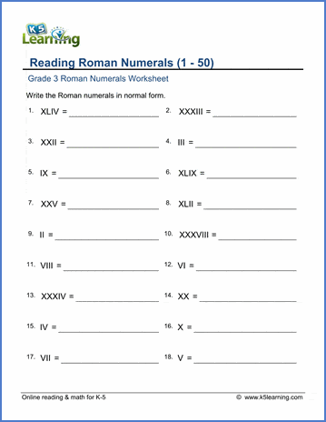 Roman Numerals Worksheets | K5 Learning