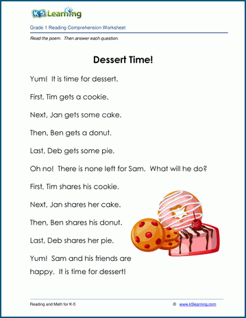 dessert time grade 1 children s story k5 learning