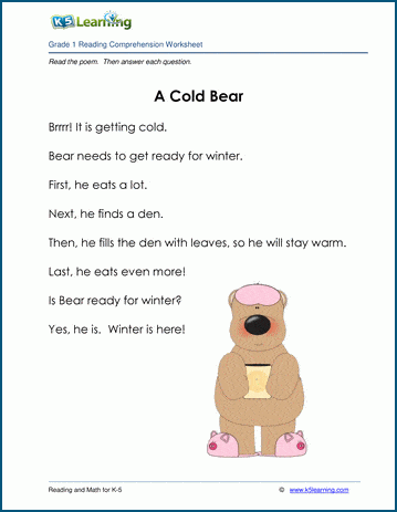 Grade 1 Children's Story - A Cold Bear