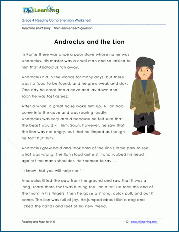 Grade 4 Children's Fable - Androclus and the Lion