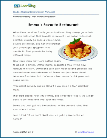 Grade 4 Children's Story - Emma's Favorite Restaurant
