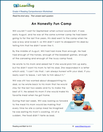 Grade 4 Children's Story - An Honestly Fun Camp