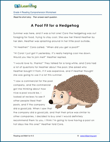 Grade 4 Children's Story - Pool fit for a Hedgehog
