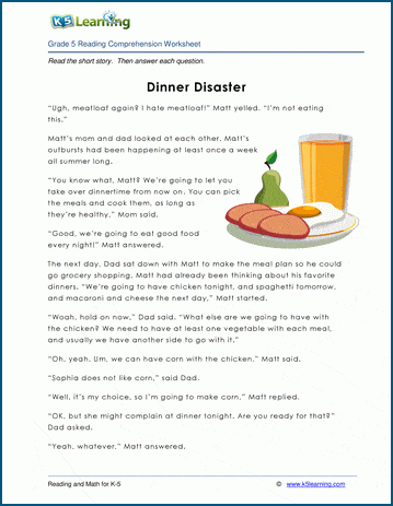 Grade 5 Children's Story - Dinner Disaster