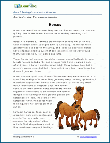 Grade 5 Children's Story - Horses