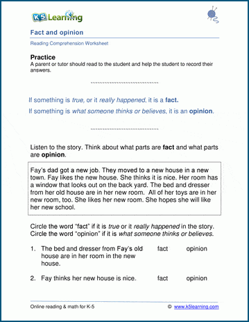 Sample Fact or Opinion Worksheet