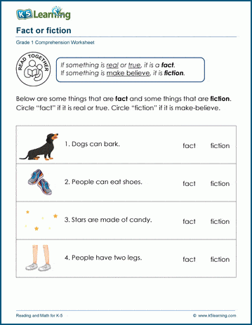 Fact Vs Fiction Worksheets For Grade 1 K5 Learning