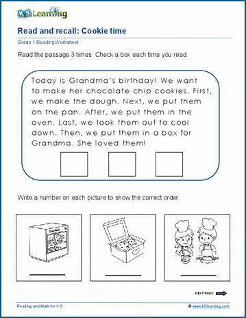 Read and recall information worksheets for grade 1