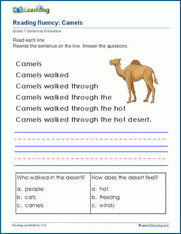 Grade 1 reading fluency worksheets